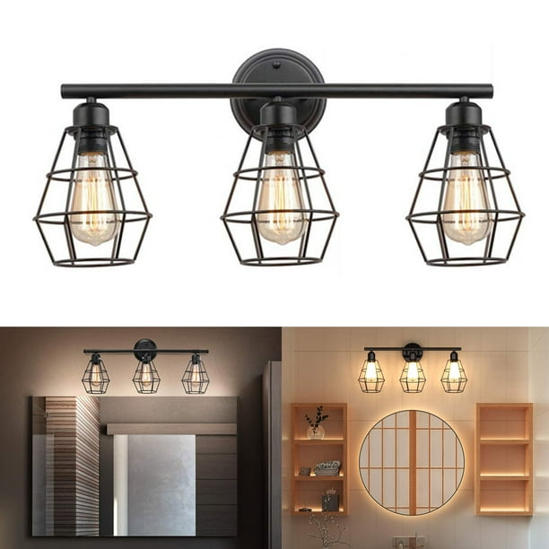Bronze Industrial Wire Cage Wall Sconces Rustic Farmhouse Style Wall Light for Bathroom Living Room Kitchen KingSo 3 Light Bathroom Vanity Light Fixture
